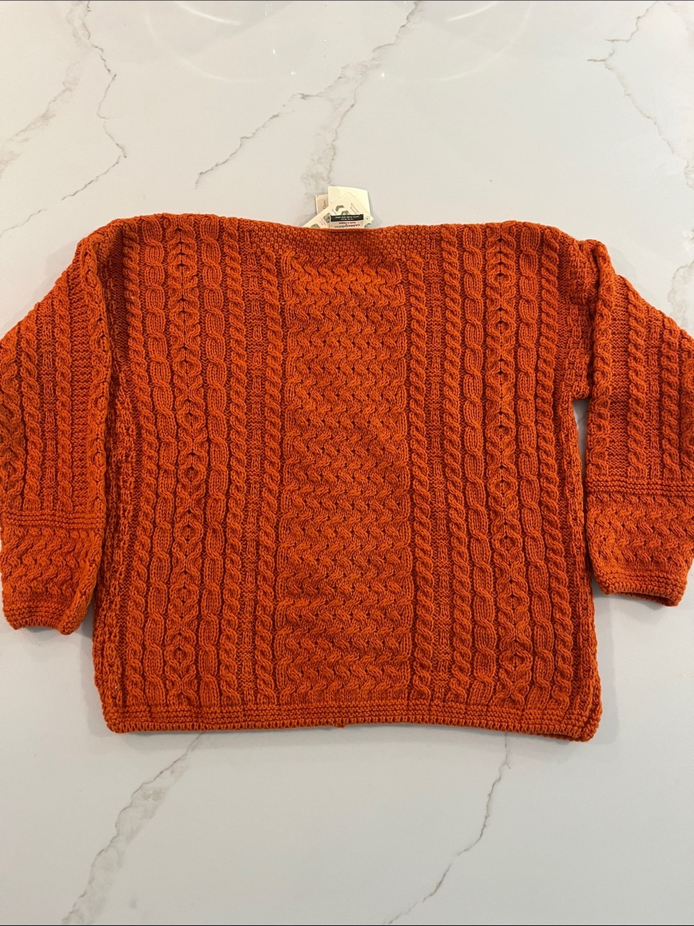 Carraig Donn NEW 100% Wool Cable knit Cardigan in Orange size Large NWT - Picture 10 of 12